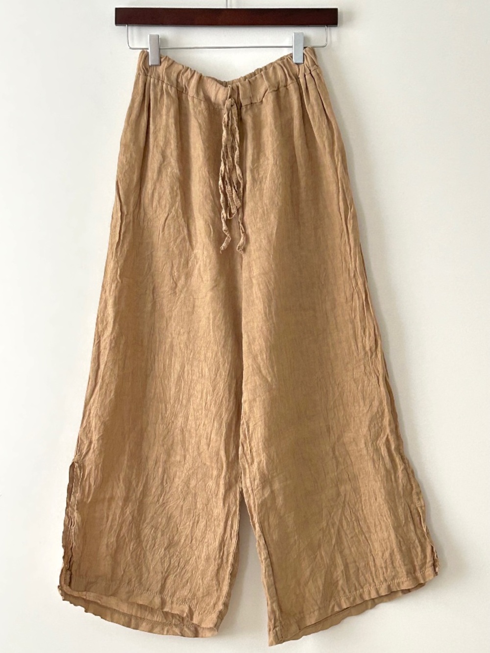 Wide Leg Linen Blend Pants in Tan